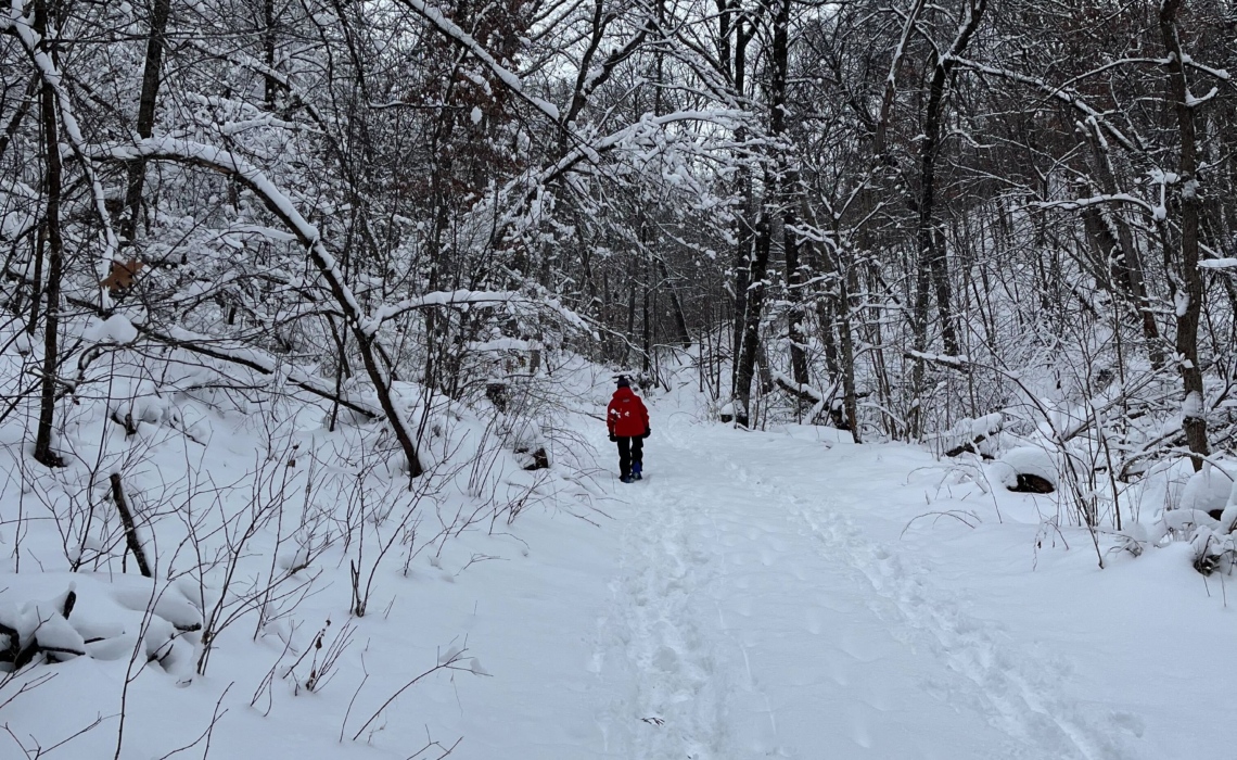 A person hiking in the snow