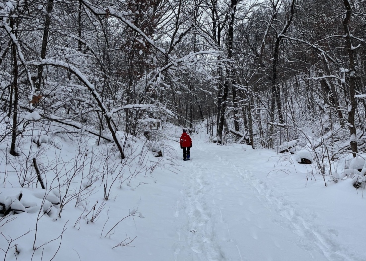 A person hiking in the snow