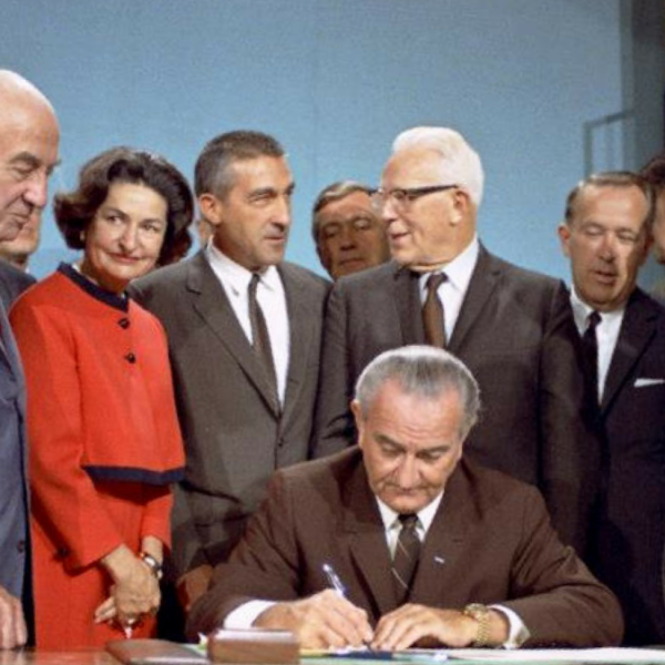 President Lydon B. Johnson signing the Wild and Scenic Rivers Art of 1968