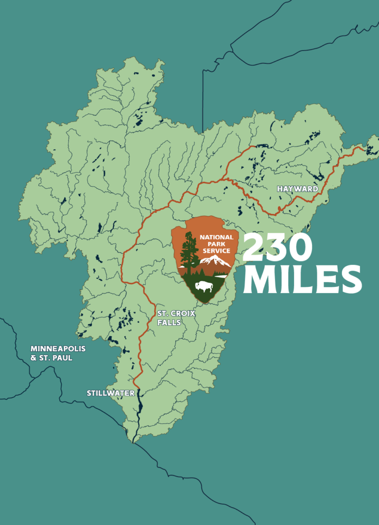 A map shoing the National Park Service Logo overtop the St. Croix Watershed
